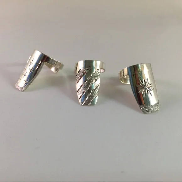 Silver Geometric Rings Set - Picture 3 of 5